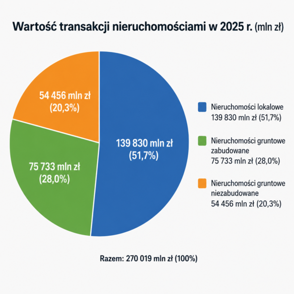 Wartość transakcji obrotu nieruchomościami w Polsce - dane GUS rok 2025
